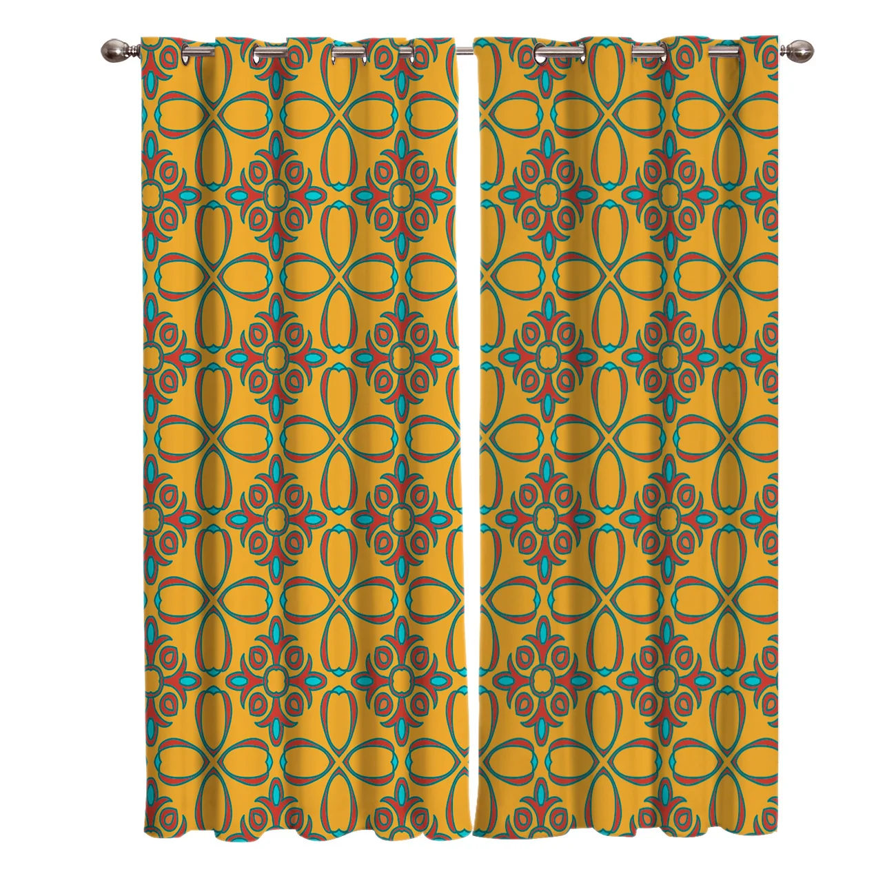 Red Orange Warm Pattern Window Curtains Living Room Outdoor Fabric