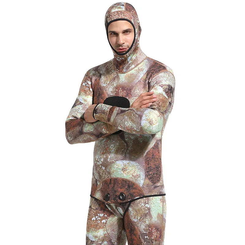 

Sbart 3MM Men Camouflage Hooded Diving Suit Two-Piece Set Warm Long-sleeved Swimsuit Wetsuit Fishing Suits