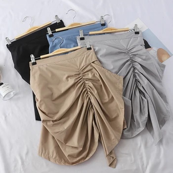 

Heliar Irregular Drawstring A Line Skirt Flounce Hem Female Pleated Autumn Midi skirt For Women 2019 Women Skirt
