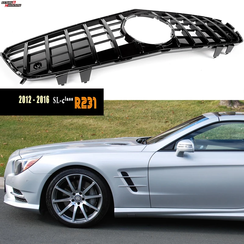 Panamericana Type Black & Silver Front Bumper Radiator Grill Grille for Mercedes SL Class 2012 - 2016 Pre-Facelifted R231 Cabrio