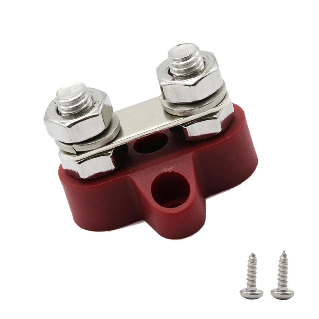 M8 (5/16'') Stainless Steel Dual Stud Power and Ground Junction Block, Battery Power Stud Junction, Red