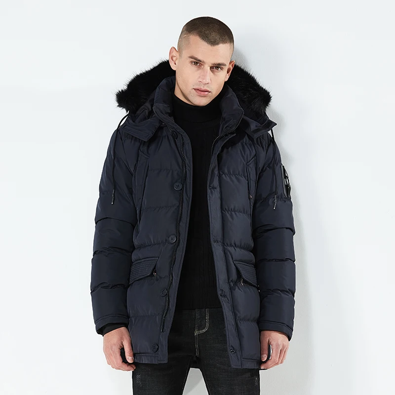 

TAPOO 2019 Top Quality Warm Men's Warm Winter Jacket Windproof Casual Outerwear Thick Medium Long Coat Men Parka fur hood warm