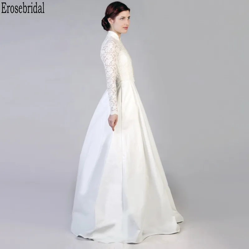 

Simply Style A Line Wedding Dress 2020 with Jacket New Fashion Elegant Plus Size Wedding Gown Bridal Zipper Back Long Sleeve