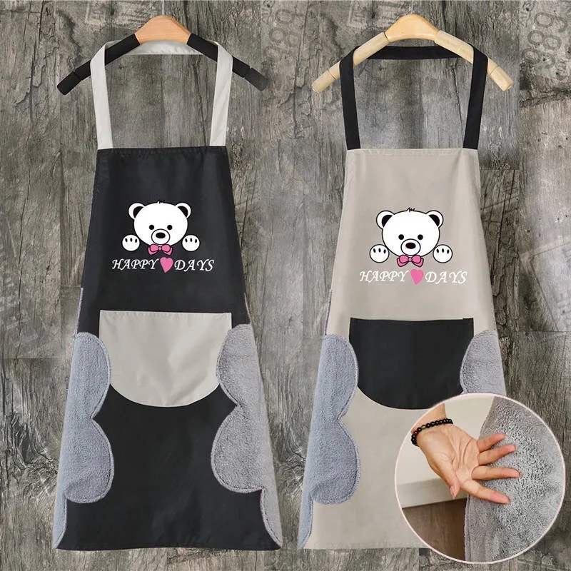 Apron Waterproof Oversleeve Hand-Towel Cooking-Waist Kitchen Korean Bear Cute Stain Home