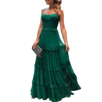 

Green Banquet Dress Woman Spaghetti Strap Vestido Sweet Party Dress Woman