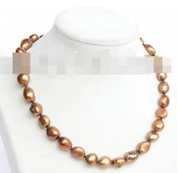 

Genuine 18" 9-10mm baroque coffee freshwater pearls necklace j10995