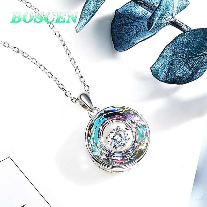 Многоцветный BOSCEN 925 Sterling Silver Pendant Necklace For Women Gift Colorful Embellished With Crystals From Swarovski Beating heart - Цвет камня: Многоцветный