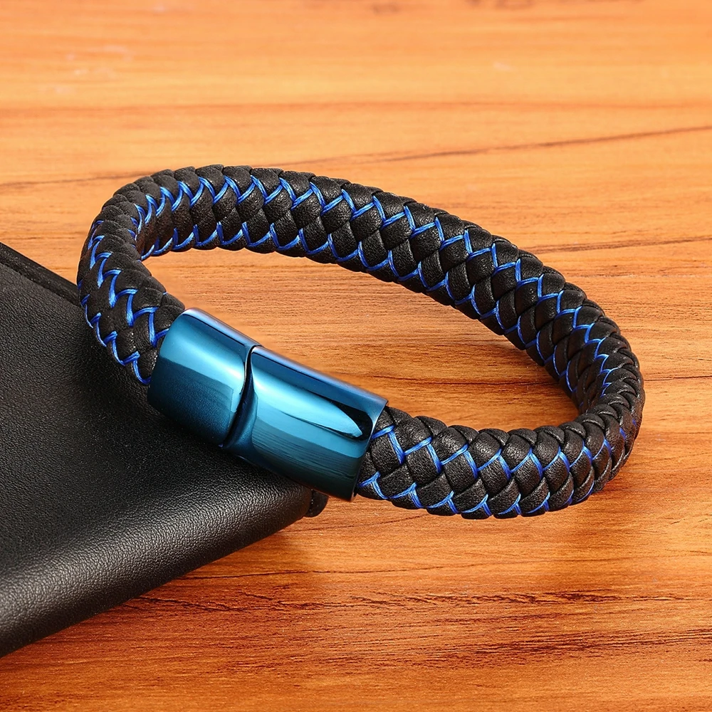 Leather Combination Stitching Simple Buckle For Stainless Steel Leather Men's Bracelet