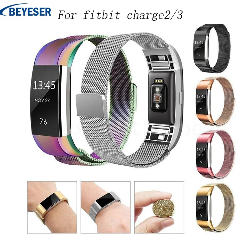 

Stainlessn Magnetic Bracelet Strap For Fitbit Charge 2 3 Band Metal Strap Screwless For Fitbit Charge2 3 Wristbands Replacement