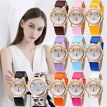 

reloj pulsera 2020 fashion woman watches Lovely Cat With Glasses Strap Dial Women's Quartz Wristwatches ручные часы женские 03*