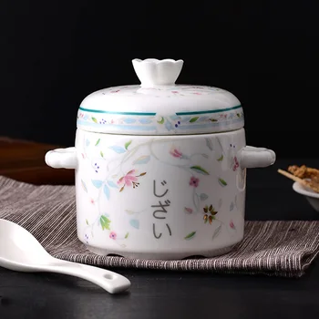 

Bone china children stew steamed egg soup ceramic bowl with lid one person food stew dessert small cup tableware