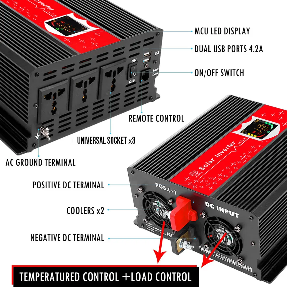 Светодиодный дисплей Инвертор адаптер трансформатор 3 Универсальная Розетка 2000 Вт DC 12 В к AC 12 В KFZ Wechselrichter гаечный ключ