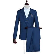 Модный корейский Тонкий шелковый деловой мужской костюм, Свадебный вечерний костюм из 3 предметов(пиджак+ жилет+ брюки