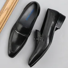 British Style Slip-on Men Formal Shoe Pointed Toe Genuine Leather Dress Business Shoes Flats Breathable Shoes For Men