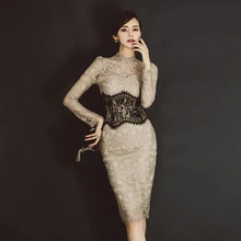 HAYBLST Брендовое женское платье Осенняя Корейская одежда размера плюс XL лоскутное кружевное модное элегантное платье с длинным рукавом