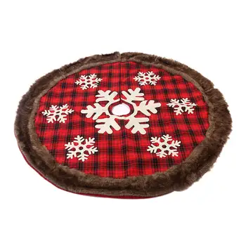 

120cm Red Black Plaid Cloth Artificial Wool Edge Christmas Tree Skirt Decoration