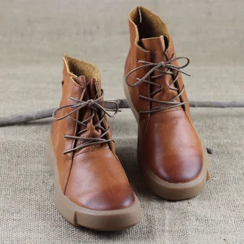 

First layer cowhide motorcycle boots winter thick bottom lace-up Martin boots color polishing handmade leather flat heel boot