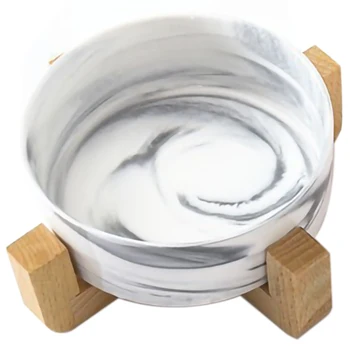 

Dog Feeders Ceramics Dog Bowls Wooden Rack Ceramic Single Bowl Lovely Pet Food Water Drink Dishes Feeder Gray