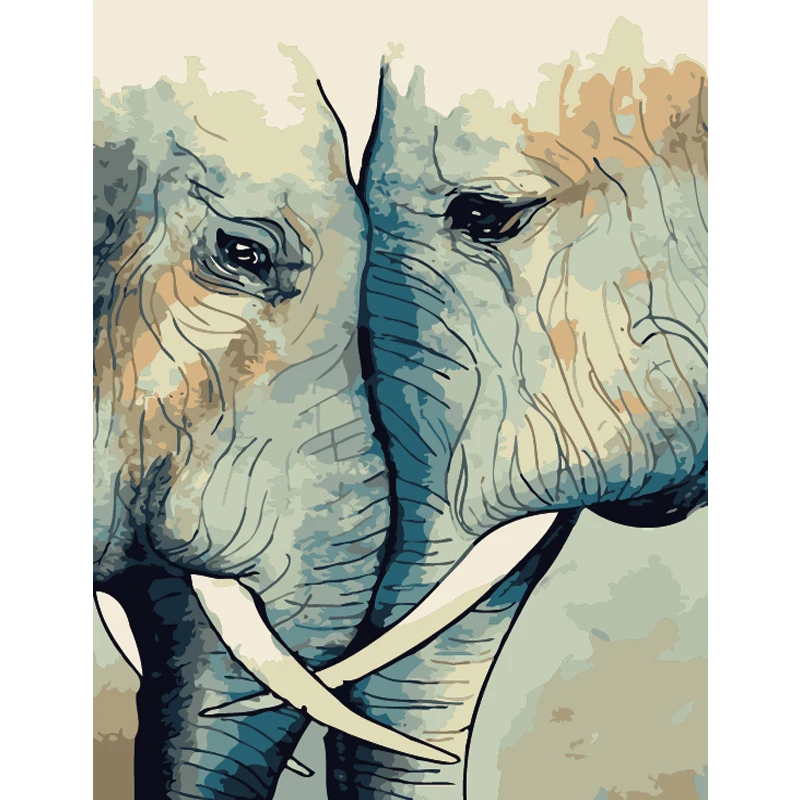 Warm double elephant Animal DIY Painting By Numbers Wall Art Picture Acrylic For Home Decoration Drop Shipping 60x75cm | Дом и сад