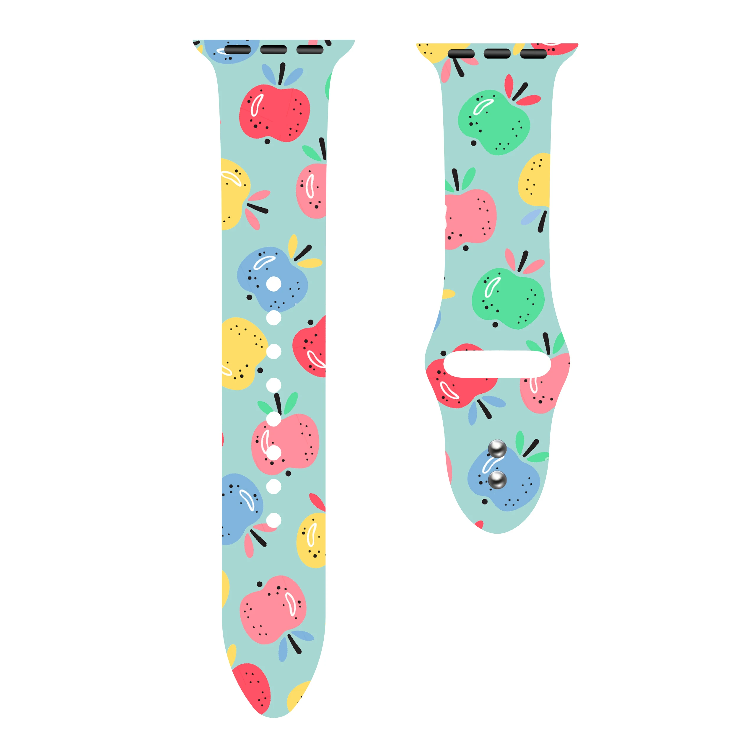 Apples Christmas Sport band for Apple Watch series 5 4 3 2Graffiti painting Silicone strap for iWatch colorful adapter flamingo leopard - Band Color: Apples