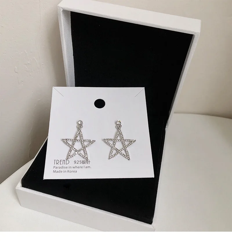 

S925 silver stars earrings female Korean personality wild hollow five-pointed star earrings simple net red temperament earrings