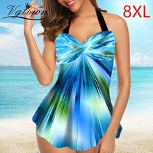 Купальник размера плюс 8XL, женский сексуальный танкини, набор из двух частей, купальник для женщин,, танкини с принтом, купальный костюм с пуш-ап, женский бикини