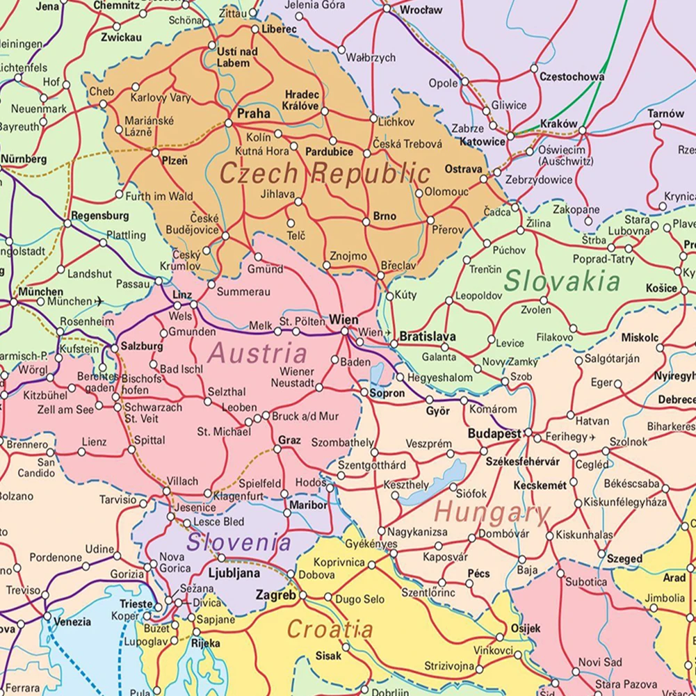 World Map Poster Europe Terrain Map 150*100 cm Non-woven Canvas Wall Poster