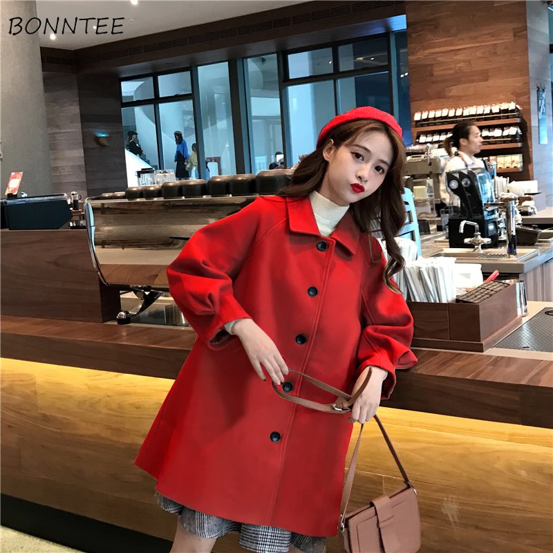 

Wool Blends Women Ulzzang Elegant Autumn Winter Trendy Popular New Korean Style Loose Female Student All-match Womens Clothing