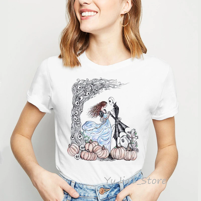 

Nightmare before christmas t shirt Women Halloween Pumpkin Print cartoon tshirt gothic Top female vintage t-shirt gift tees
