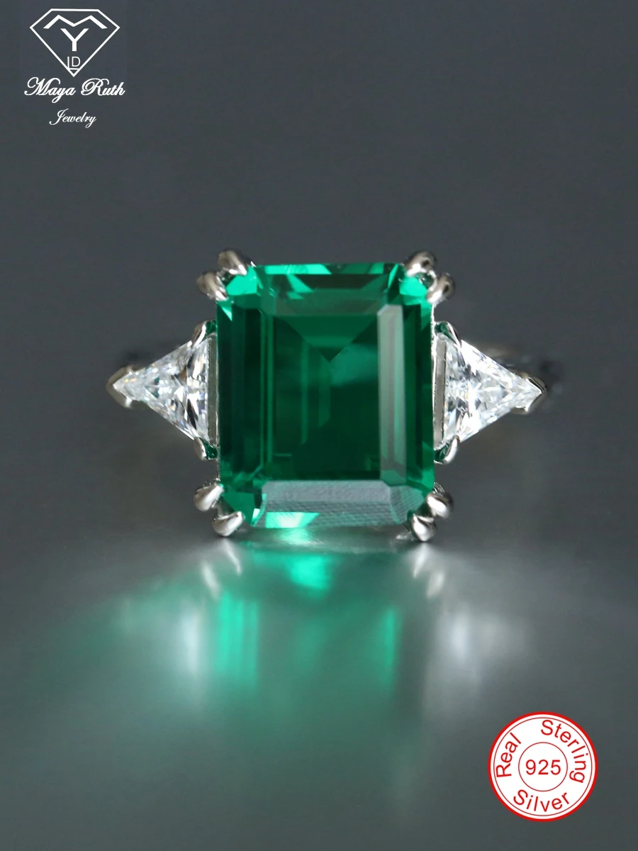Silvershake Emerald Green Created Emerald Sterling Silver Ring - Size 9.5, 925 Silver - View #9