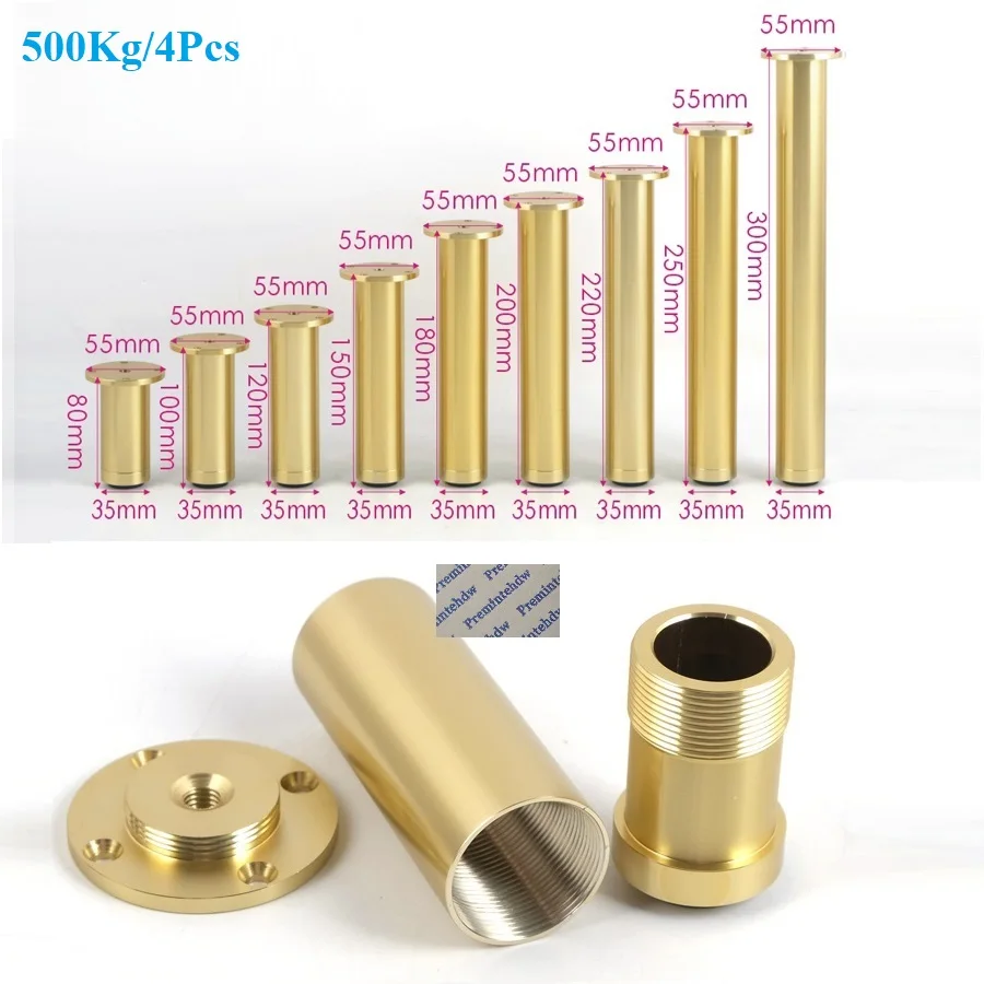 4Pcs Aluminum 35mm Round Tube Furniture Cabinet Cupboard Leg With Leveling Feet Gold Matte Black