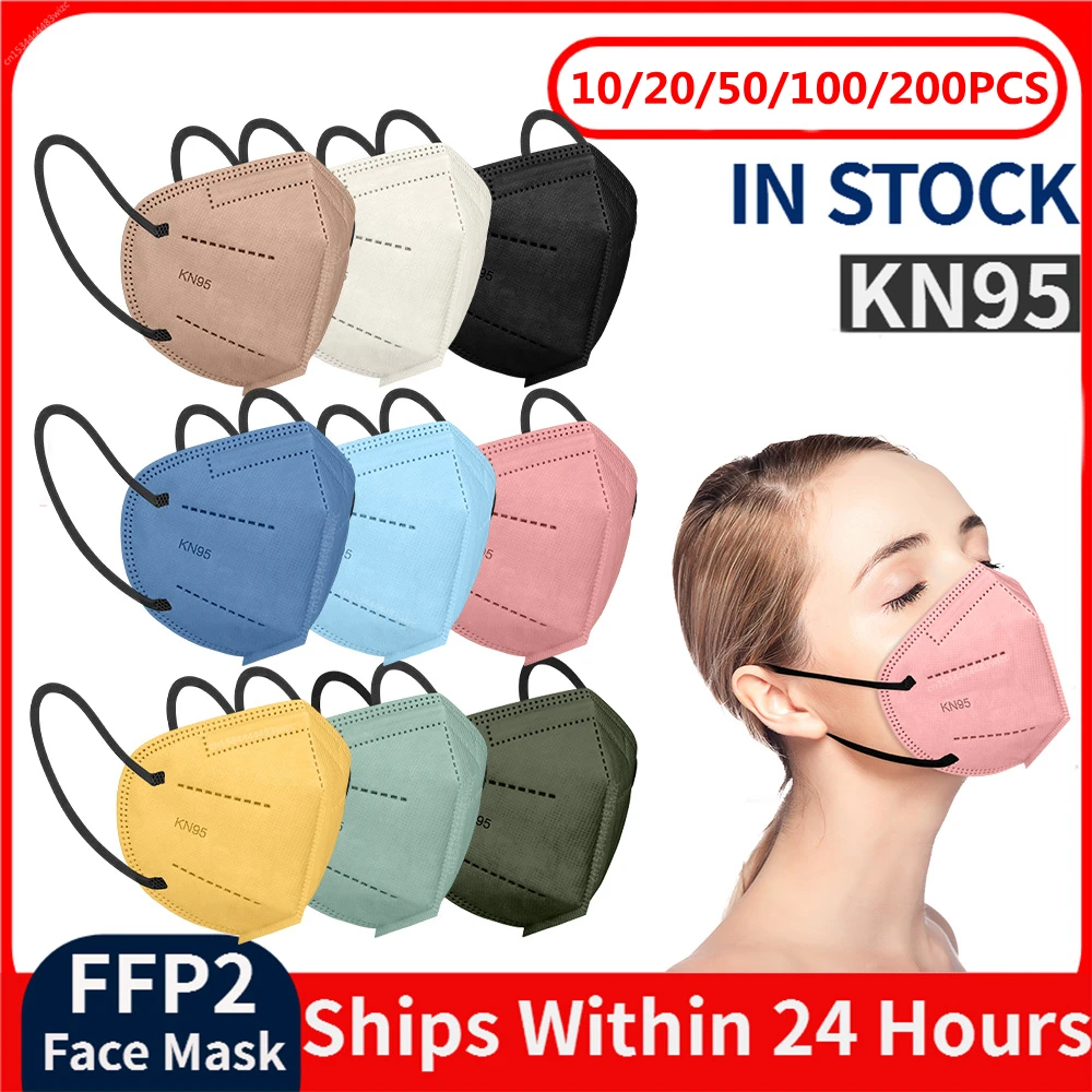 

10-200PCS Mascarillas KN95 Certificadas 5 Layers Black KN95 Masks Colored FFP2mask Adult Mascarilla FP2 FPP2 Approved Mask FFP2