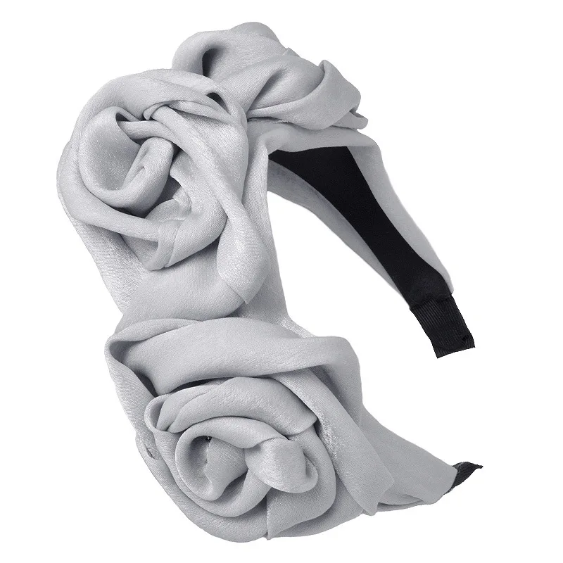 Топ Модные женские Роскошные большой атласный цветок розы повязки для волос ручной работы Твердые широкие головные повязки индивидуальные вечерние цветочные повязки на голову