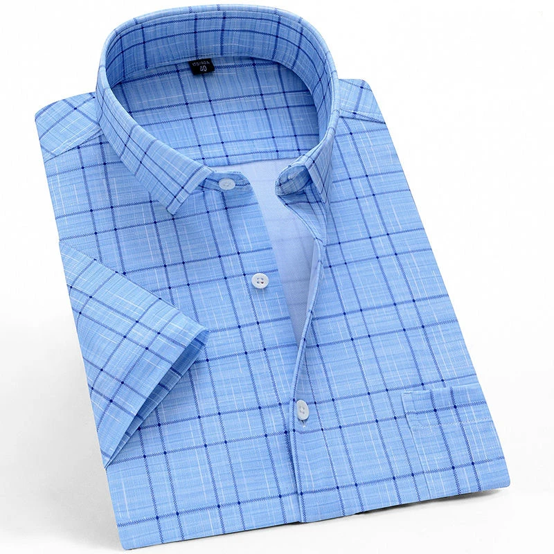 Camisas informales de manga corta para hombre, camisa a cuadros elástica de corte Regular para negocios, ocio a cuadros, cómoda, 6xl, de verano