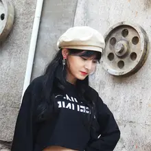 Kuulee Для женщин модная шляпа Корейская версия сплошной Цвет берет живописца шляпа японского аниме Стиль тыквенная Шляпа Керлинг корейский берет