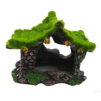 

New Aquarium Ornament Hollow Moss Resin House Fish Hideout Hideaway for Betta Turtle