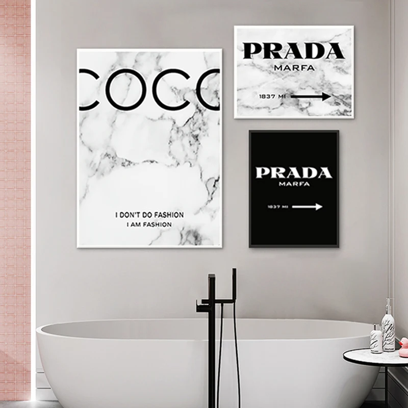 Fashion Coco Quotes Posters and Prints Modern Black White Marble Vogue Pictures Print Canvas Painting for Living Room Home Decor