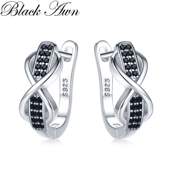 

2020 Sodrov 925 Sterling Silver Round Black Trendy Spinel Engagement Bow Hoop Earrings for Women Fine Jewelry Bijoux I157
