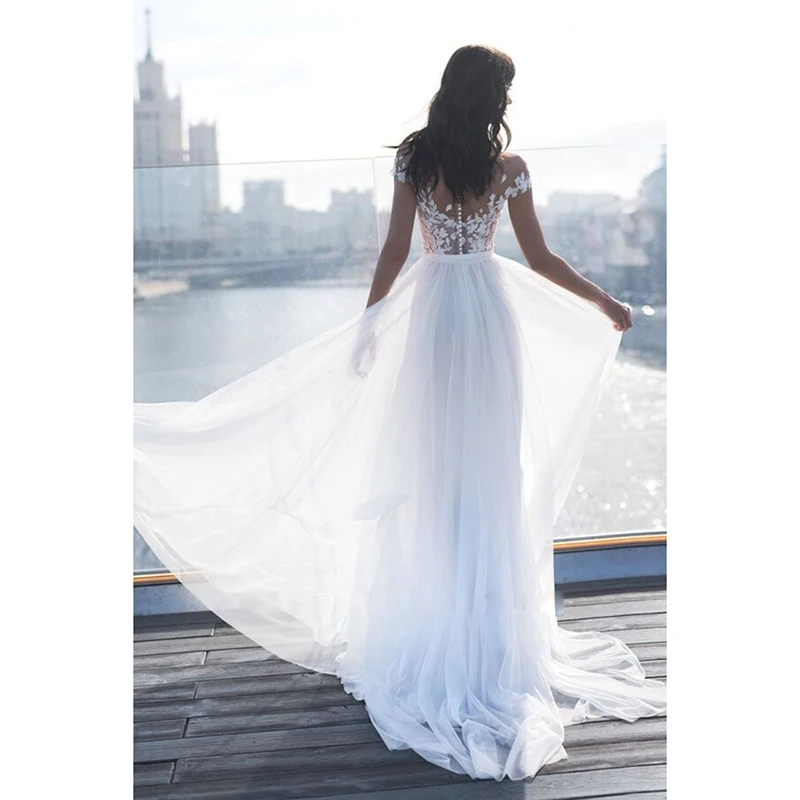 Свадебные платья с аппликацией и разрезом спереди шифоновое свадебное платье трапециевидной формы с открытыми плечами свадебное платье robe de mariee