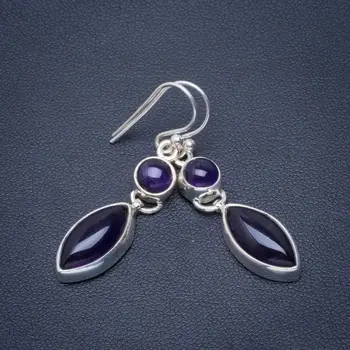 

Natural Amethyst Handmade Unique 925 Sterling Silver Earrings 1.75" B2549