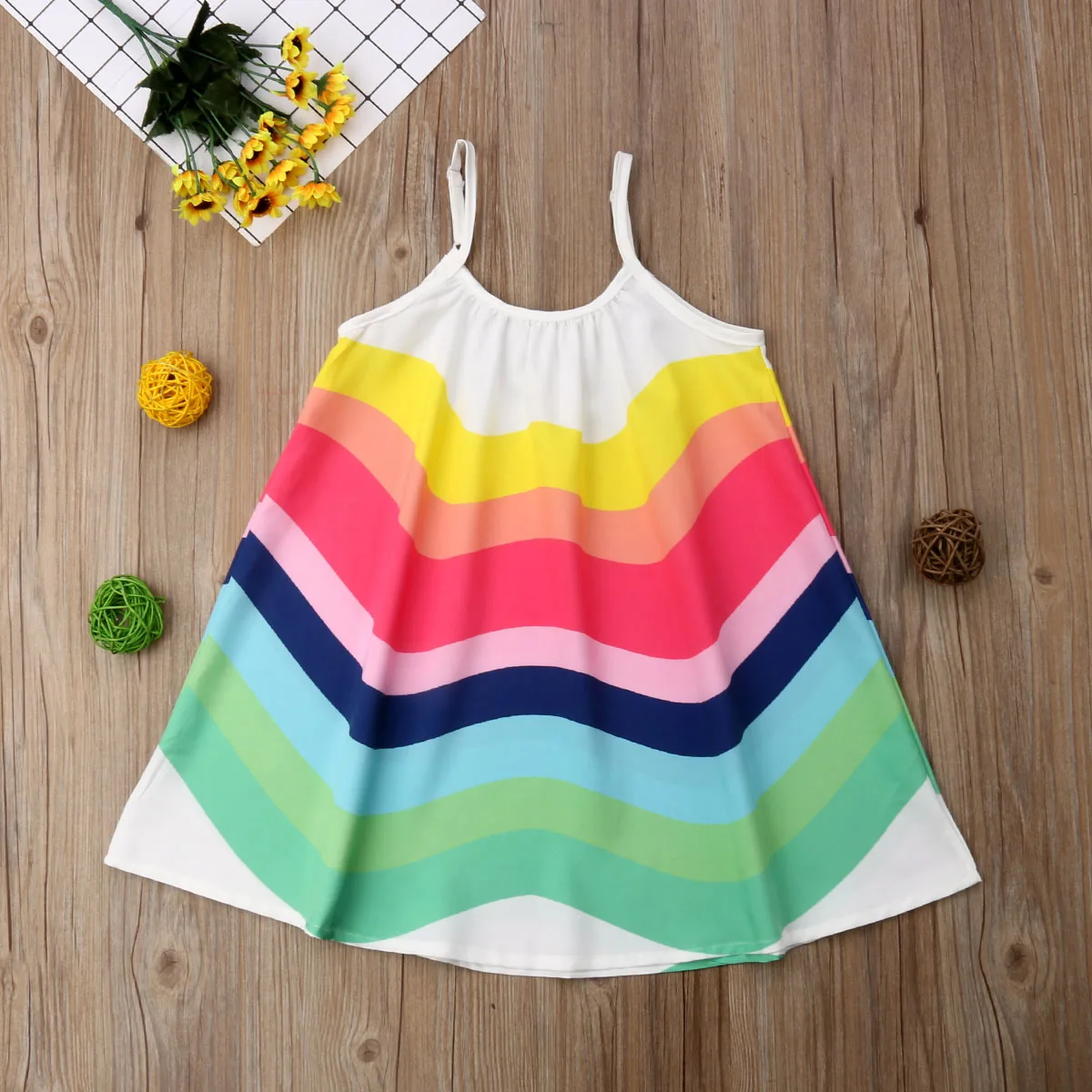 1-6T Little Girls Rainbow Dress Baby Kid Girl Summer Clothes Sleeveless Dresses Party Children Holiday Beach Sundress