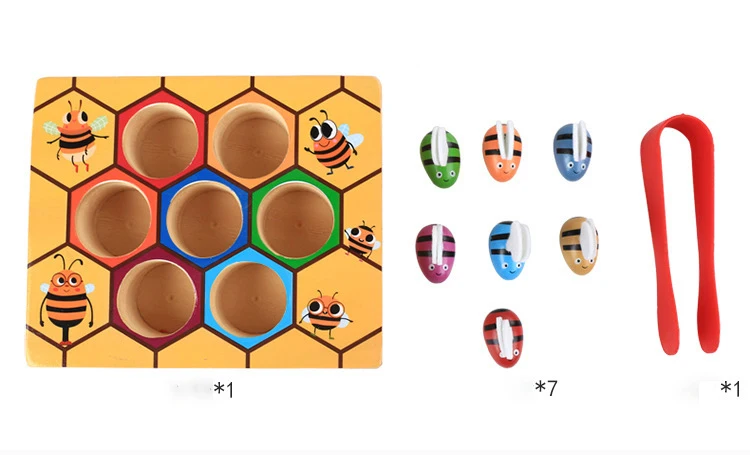 Hot Wooden Leaning Educatinal Toys Children Montessori Early Education Beehive Game Childhood Color Cognitive Clip Small Bee Toy
