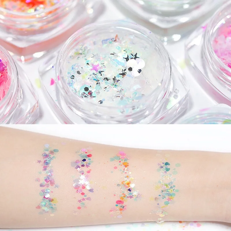 

12 PSC/Set Holographic Nail Art Glitter Flakes Mix Size Star Round Heart Sequins Nails Powder Paillette for Nail Art Decorations