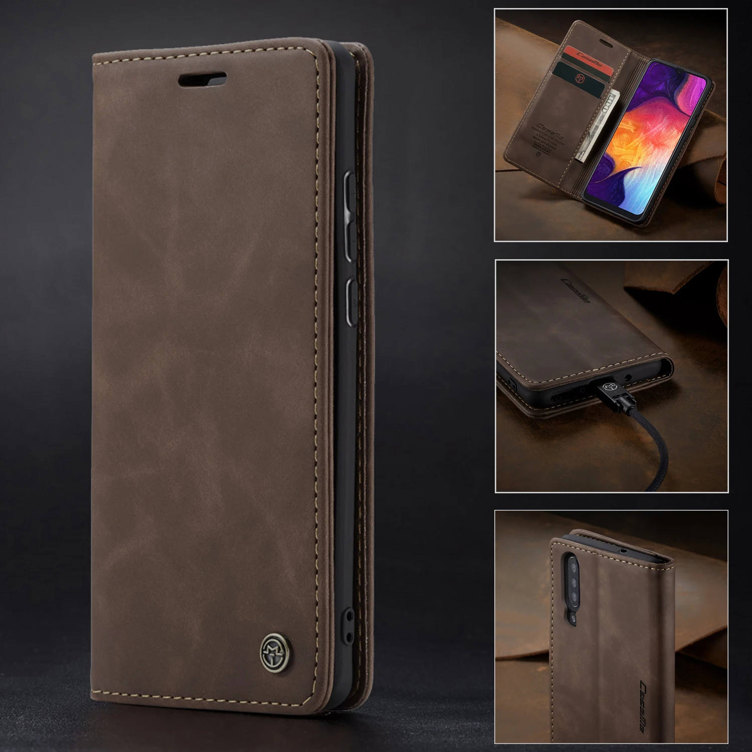 

Matte Case For Samsung A50 Flip Case Magnetic Leather Wallet Card Slots Cover For Samsung Galaxy A50 Case Vintage Phone Cover