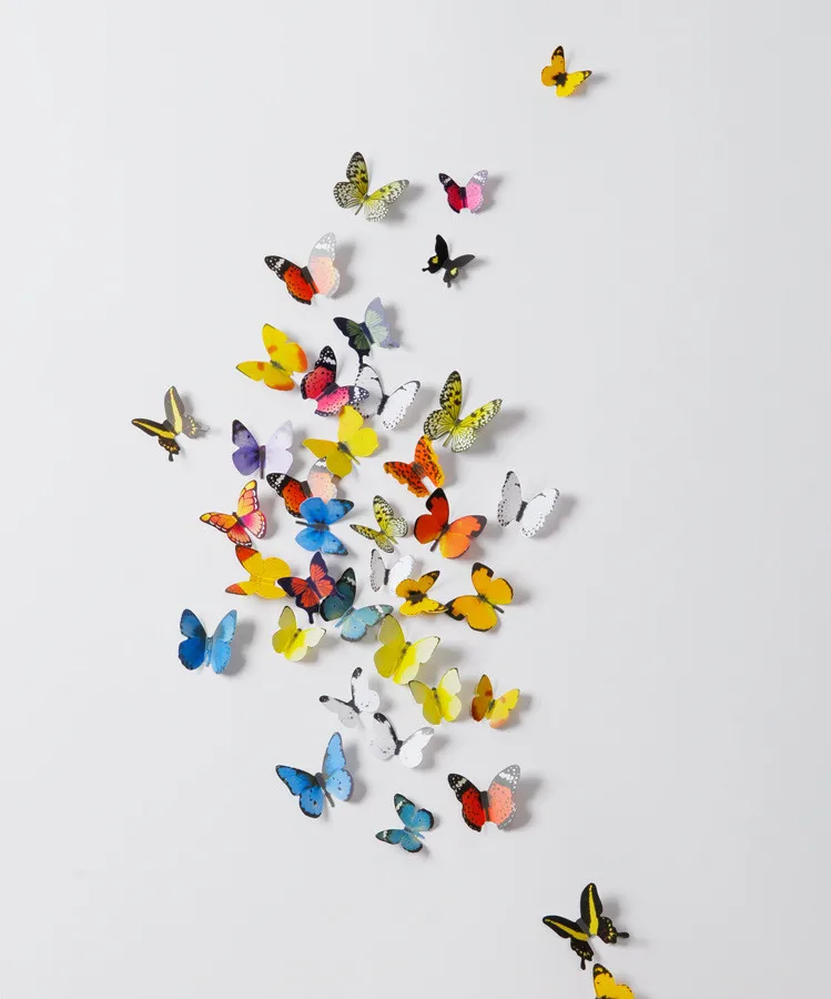 New Products Combination Stereo Butterfly Wall Stickers 12 Shuttlecocks in Each Box Color Butterfly Decoration Refridgerator Mag