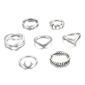 docona Leaf Moon Crescent Rings for Women Antique Punk Knuckle Midi Rings Set Vintage Anillos  Jewelry Accessories 7pcs/set 9893 3
