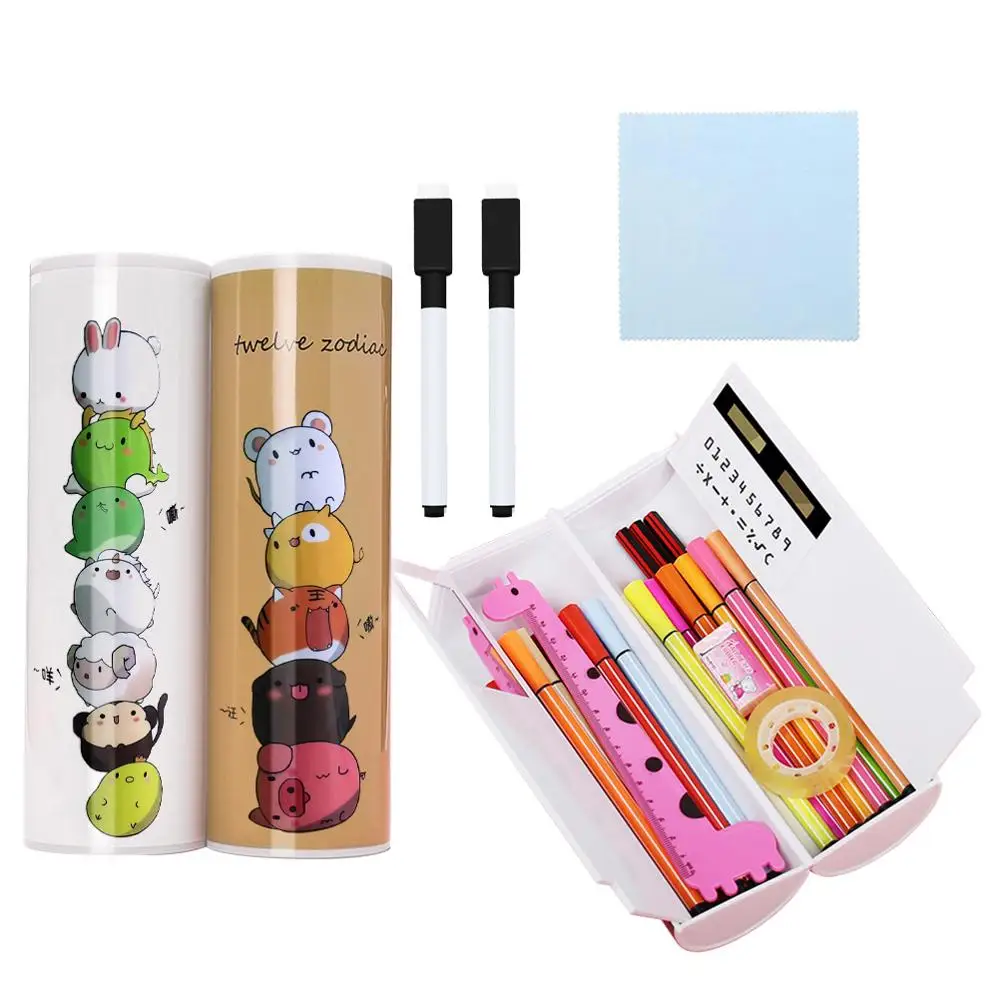 

NEW Multifunction Double Layer Cylinder Pencil Case cartoon animals Children's gifts School Stationery Pen Holder