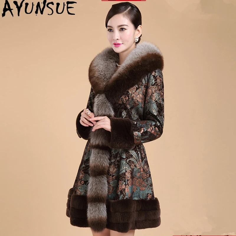 AYUNSUE/куртка из натуральной кожи; зимняя куртка для женщин; пальто из свиной кожи с воротником из лисьего меха; женские пуховики с кроличьим мехом; большие размеры 6xl MY