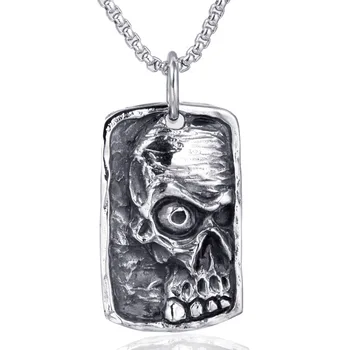 

Stainless Steel Vintage Skull Mummy Punk Rock Dog Tag Pendant Necklace Jewelry Gift with 60cm Chain Best Biker Gift