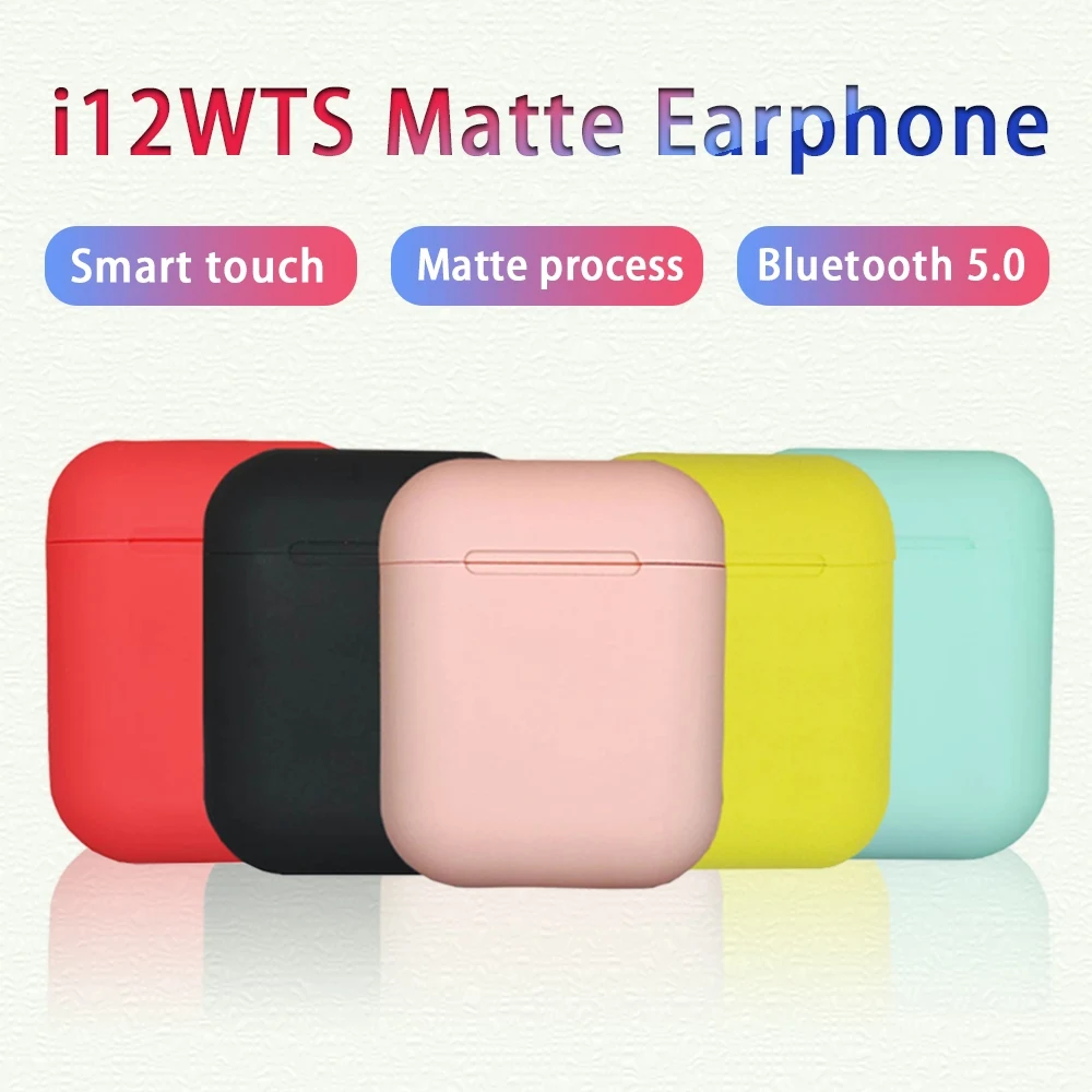 Оригинальные i12 TWS матовые bluetooth наушники, беспроводная bluetooth 5,0 Спортивная гарнитура для iphone Android телефона в розничной упаковке